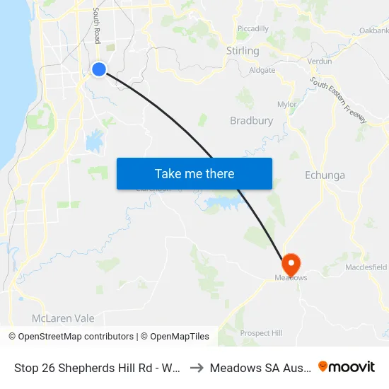 Stop 26 Shepherds Hill Rd - West side to Meadows SA Australia map