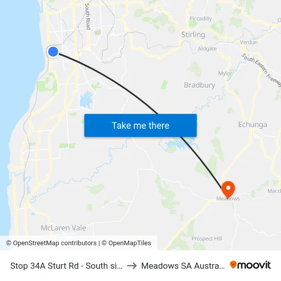 Stop 34A Sturt Rd - South side to Meadows SA Australia map