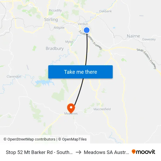 Stop 52 Mt Barker Rd - South side to Meadows SA Australia map
