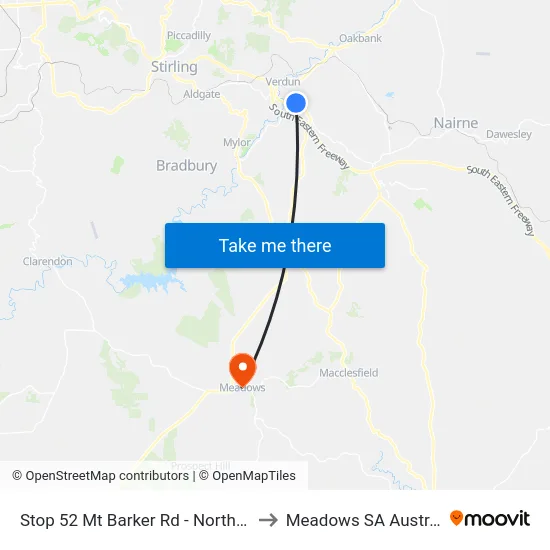 Stop 52 Mt Barker Rd - North side to Meadows SA Australia map