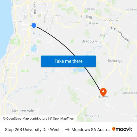 Stop 26B University Dr - West side to Meadows SA Australia map