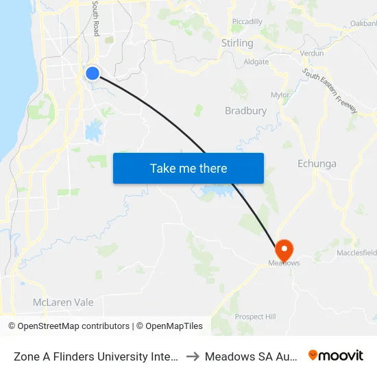 Zone A Flinders University Interchange to Meadows SA Australia map