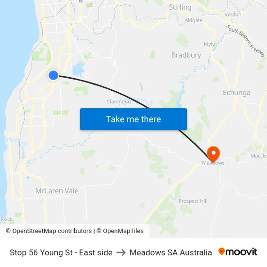 Stop 56 Young St - East side to Meadows SA Australia map