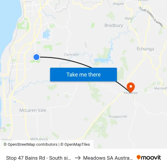 Stop 47 Bains Rd - South side to Meadows SA Australia map