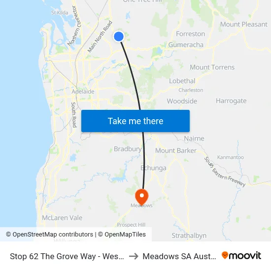 Stop 62 The Grove Way - West side to Meadows SA Australia map