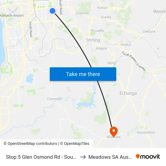 Stop 5 Glen Osmond Rd - South side to Meadows SA Australia map
