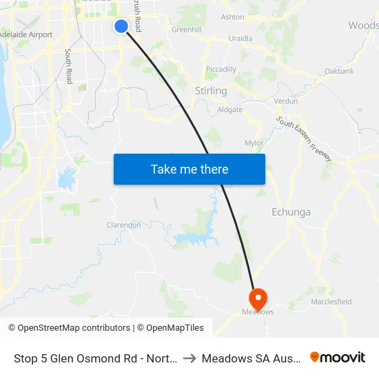 Stop 5 Glen Osmond Rd - North side to Meadows SA Australia map