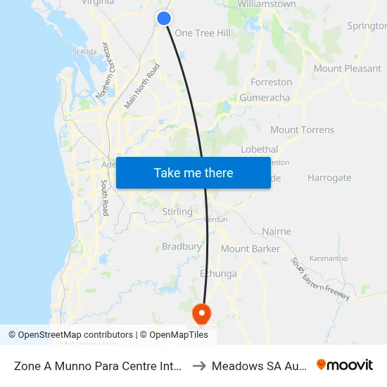 Zone A Munno Para Centre Interchange to Meadows SA Australia map