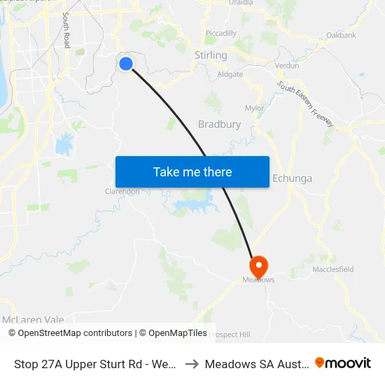 Stop 27A Upper Sturt Rd - West side to Meadows SA Australia map