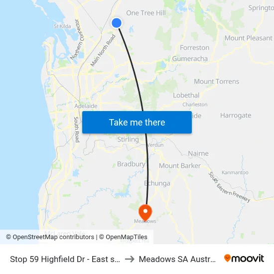 Stop 59 Highfield Dr - East side to Meadows SA Australia map