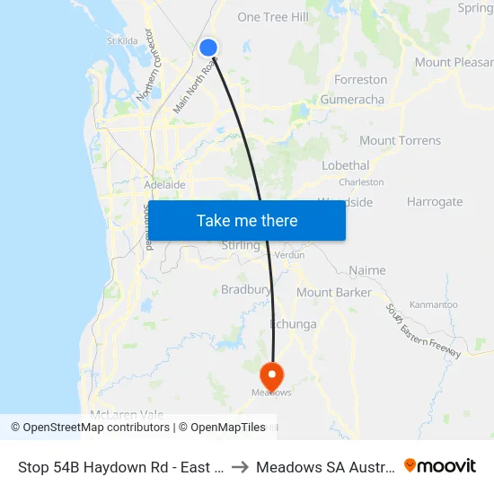 Stop 54B Haydown Rd - East side to Meadows SA Australia map