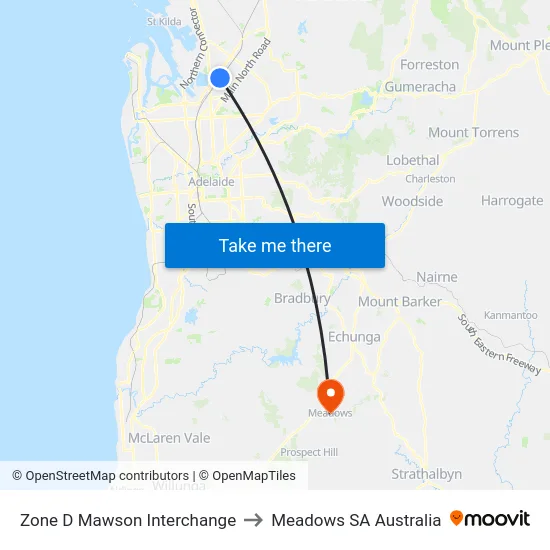 Zone D Mawson Interchange to Meadows SA Australia map