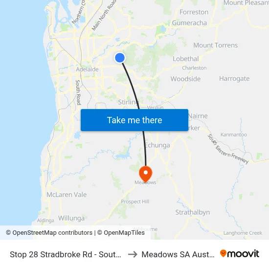 Stop 28 Stradbroke Rd - South side to Meadows SA Australia map