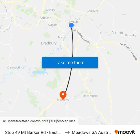 Stop 49 Mt Barker Rd - East side to Meadows SA Australia map