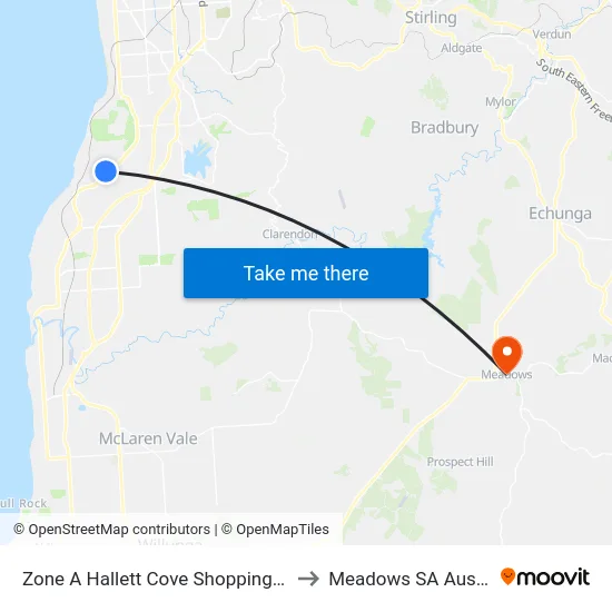 Zone A Hallett Cove Shopping Centre to Meadows SA Australia map