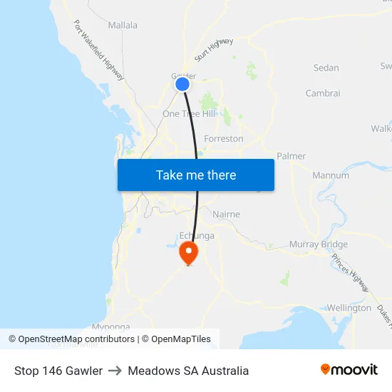 Stop 146 Gawler to Meadows SA Australia map