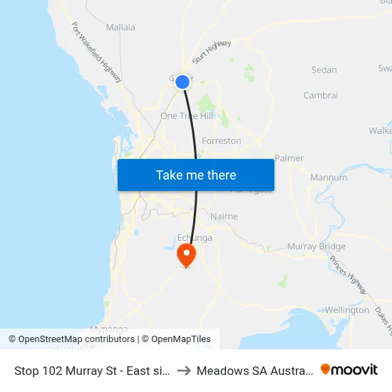 Stop 102 Murray St - East side to Meadows SA Australia map