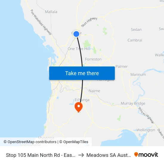 Stop 105 Main North Rd - East side to Meadows SA Australia map
