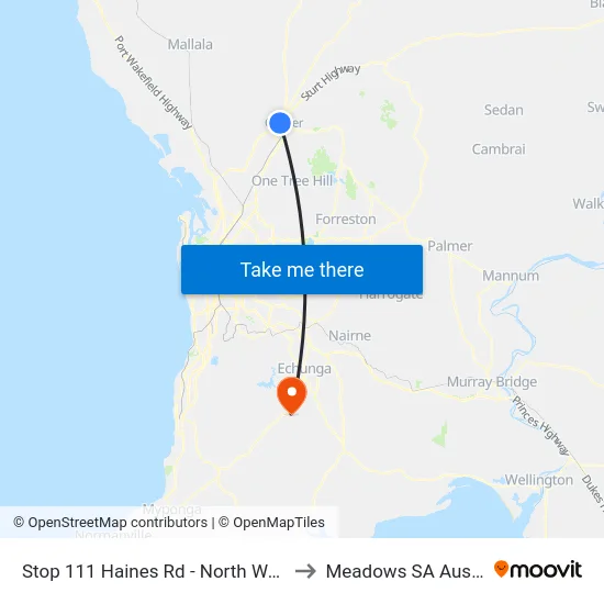 Stop 111 Haines Rd - North West side to Meadows SA Australia map