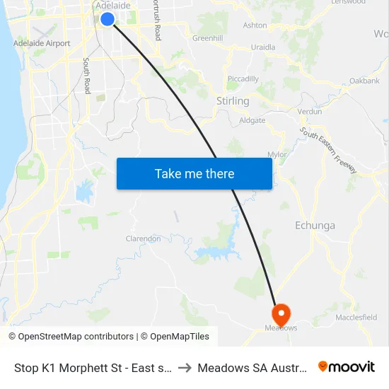 Stop K1 Morphett St - East side to Meadows SA Australia map