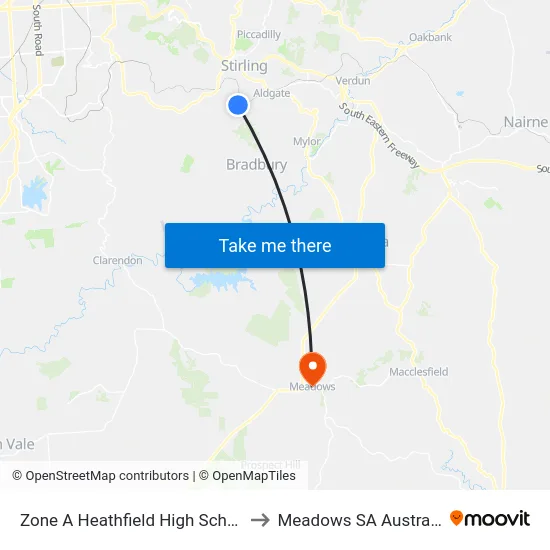 Zone A Heathfield High School to Meadows SA Australia map