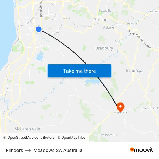 Flinders to Meadows SA Australia map
