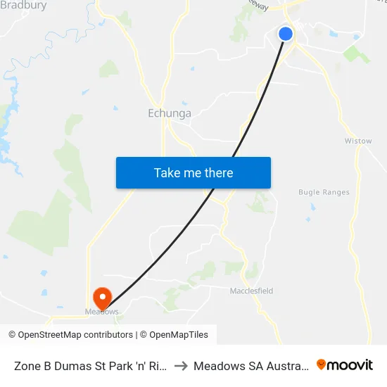 Zone B Dumas St Park 'n' Ride to Meadows SA Australia map