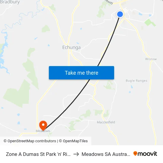 Zone A Dumas St Park 'n' Ride to Meadows SA Australia map
