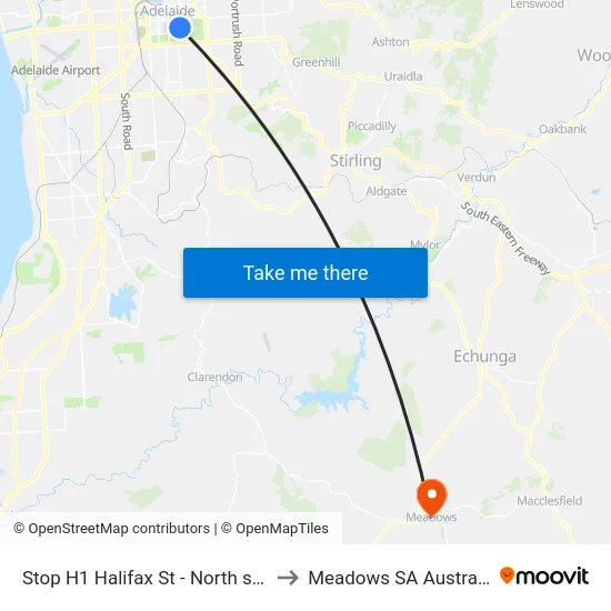Stop H1 Halifax St - North side to Meadows SA Australia map