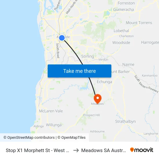 Stop X1 Morphett St - West side to Meadows SA Australia map