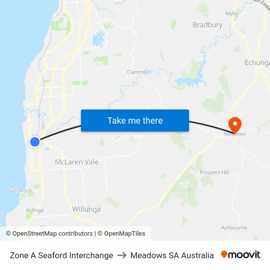 Zone A Seaford Interchange to Meadows SA Australia map