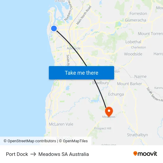 Port Dock to Meadows SA Australia map