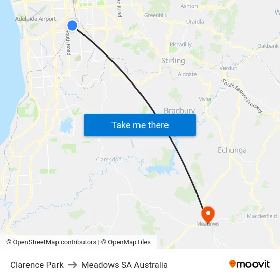 Clarence Park to Meadows SA Australia map
