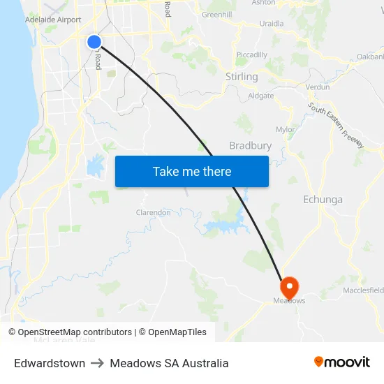 Edwardstown to Meadows SA Australia map
