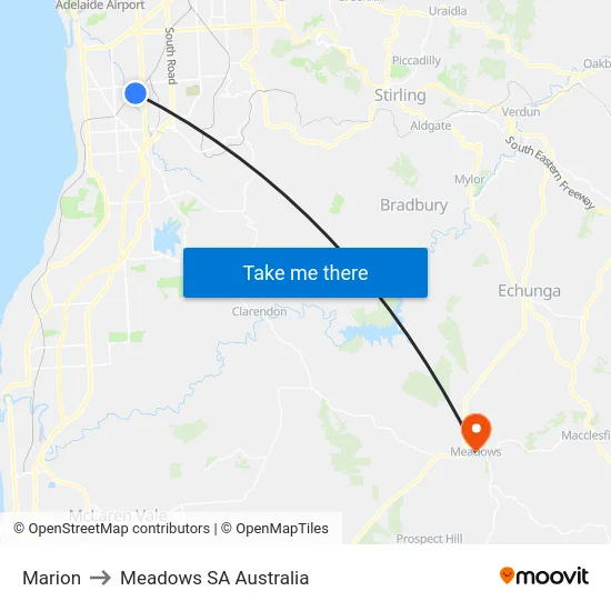 Marion to Meadows SA Australia map