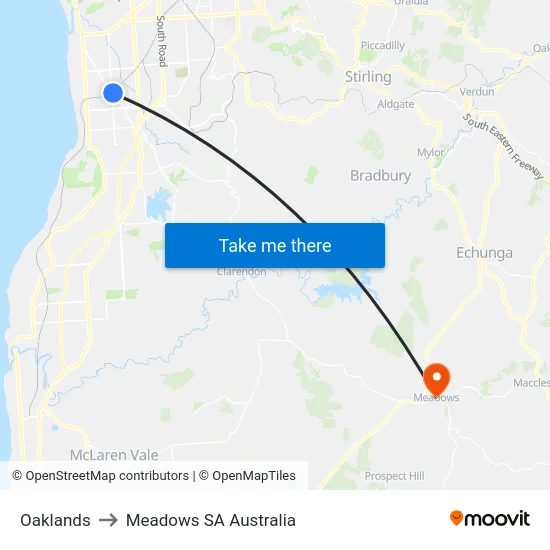 Oaklands to Meadows SA Australia map