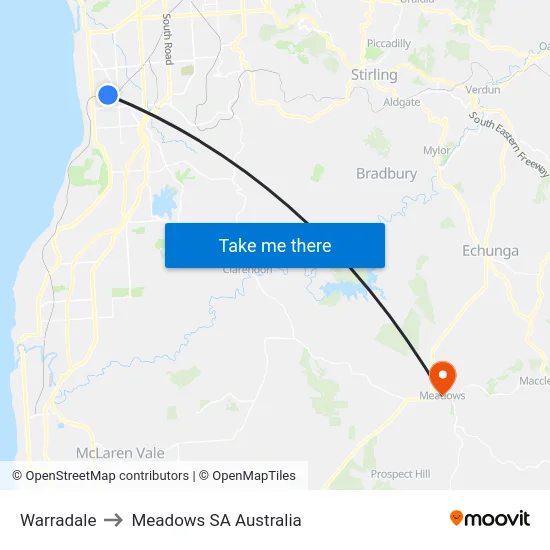 Warradale to Meadows SA Australia map