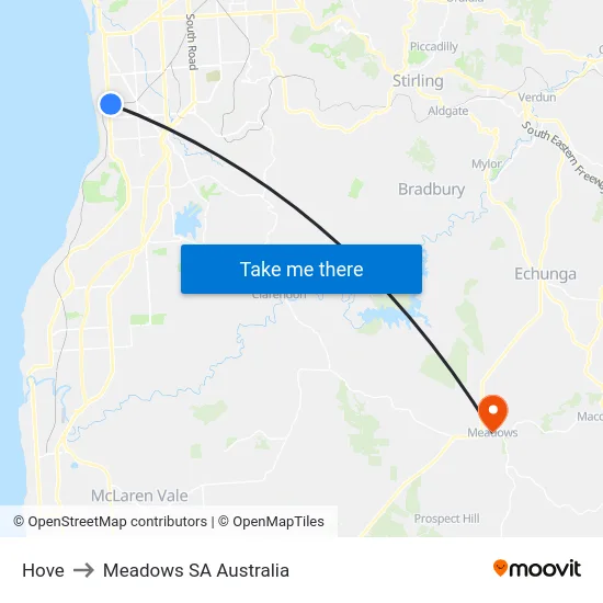 Hove to Meadows SA Australia map