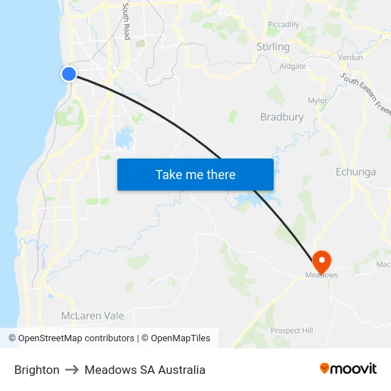 Brighton to Meadows SA Australia map