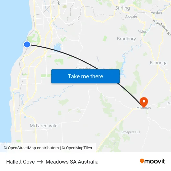 Hallett Cove to Meadows SA Australia map