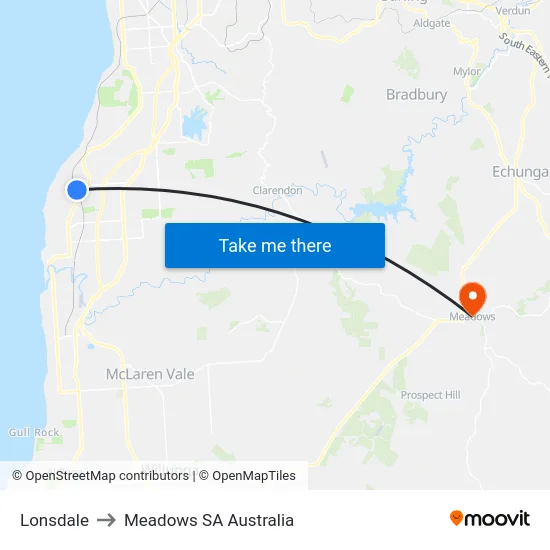 Lonsdale to Meadows SA Australia map