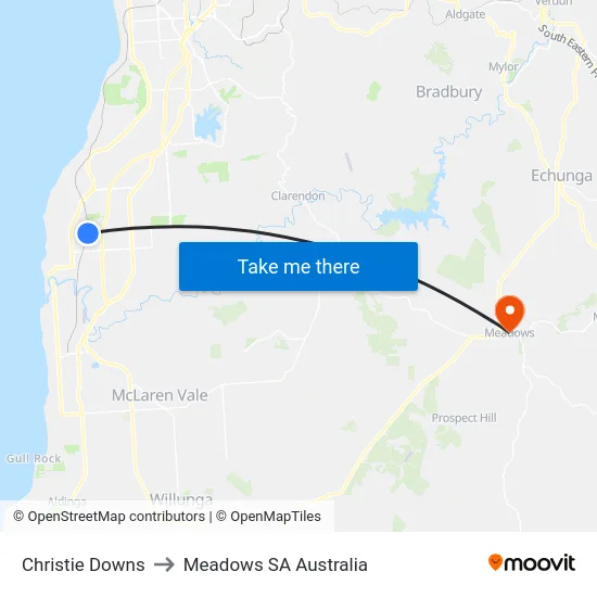 Christie Downs to Meadows SA Australia map