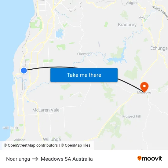 Noarlunga to Meadows SA Australia map