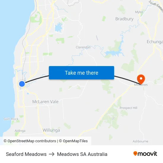 Seaford Meadows to Meadows SA Australia map