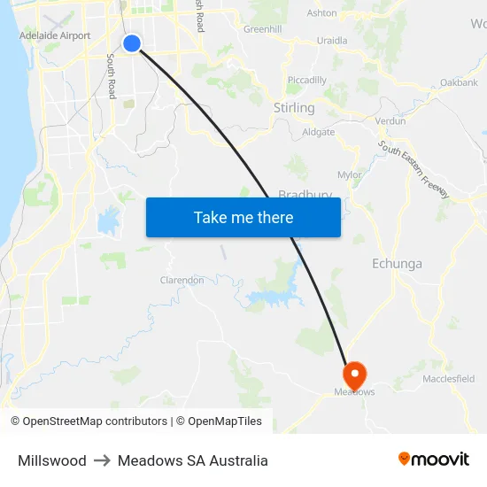 Millswood to Meadows SA Australia map