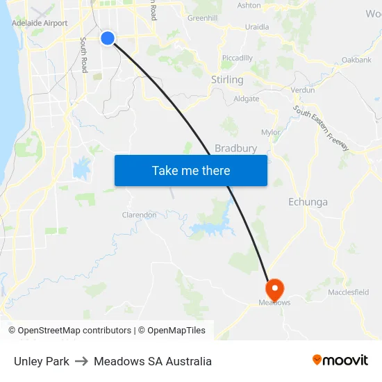 Unley Park to Meadows SA Australia map