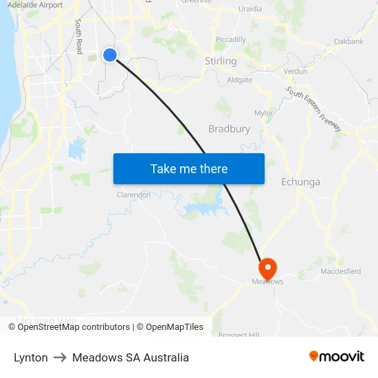 Lynton to Meadows SA Australia map