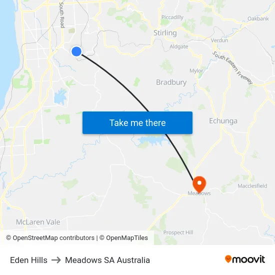 Eden Hills to Meadows SA Australia map