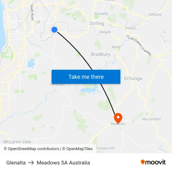 Glenalta to Meadows SA Australia map