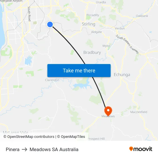 Pinera to Meadows SA Australia map